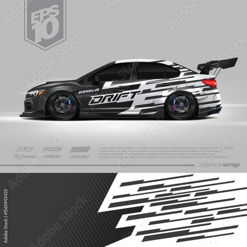 Car wrap design vector. Graphic abstract stripe racing background kit designs for wrap vehicle, race car, rally, adventure and livery. Full vector eps 10	
