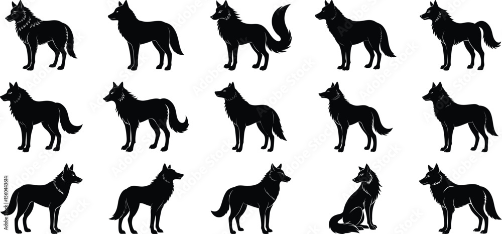 Fototapeta premium wolf silhouette vector bundle, on white background. 