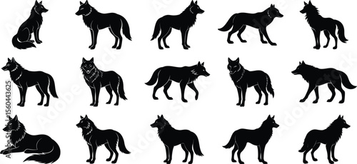 Set of wolf silhouettes Vector  Set, on white background. 
