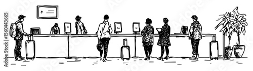 people waiting at reception desk