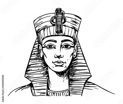 hand drawn egyptian pharaoh bust vector line art illustration