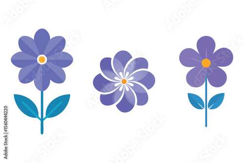 Purple Cartoon Flowers with Rounded Petals