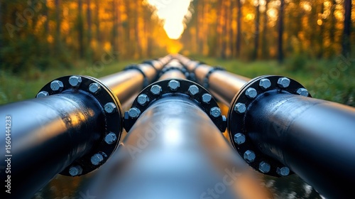 Pipeline Crossing Through the Forest at Sunrise