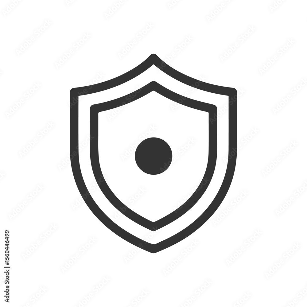Simple shield icon with a central circle representing security and protection Simple shield icon with a central circle representing security and protection