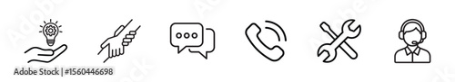 
Service, support and help icon set, customer service agent helping technical solution client care signs,  vector illustration 