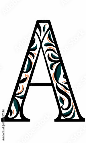 Elegant floral decorated letter a graphic for design projects with decorative leafy details and transparent background