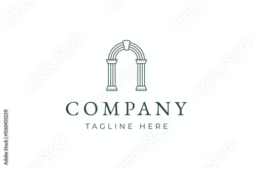 Simple Building Pillar line art Logo