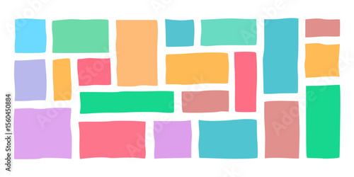 Doodle hand drawn frames with grain texture, colorful drawn squares with wavy rough edges, wavy irregular rectangles, different boxes