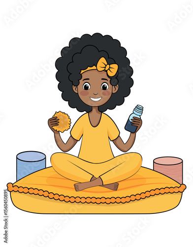 Cute Girl with Afro Hair Doing Self Care