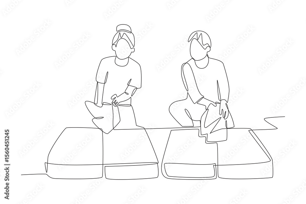 Packing for family travel concept one-line drawing Packing for family travel concept one-line drawing