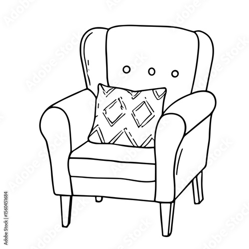 Armchair doodle sketch vector illustration on transparent background, cozy seating option