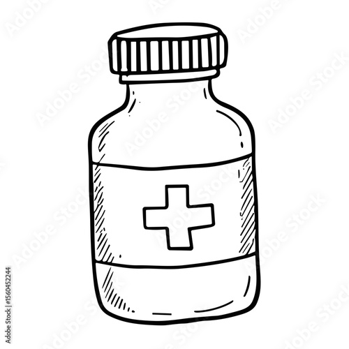 Medicine bottle doodle sketch vector icon on transparent background, pharmaceutical container