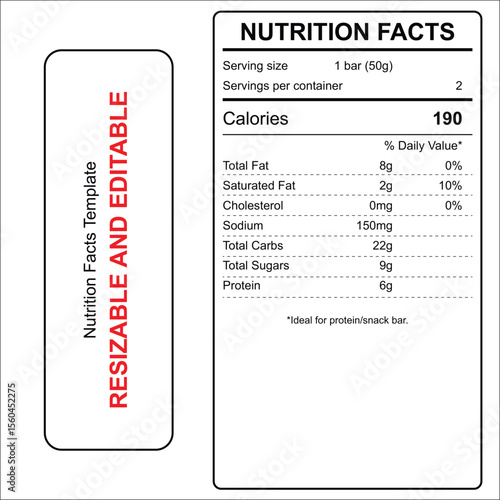 Professional nutrition facts label design template for food products
