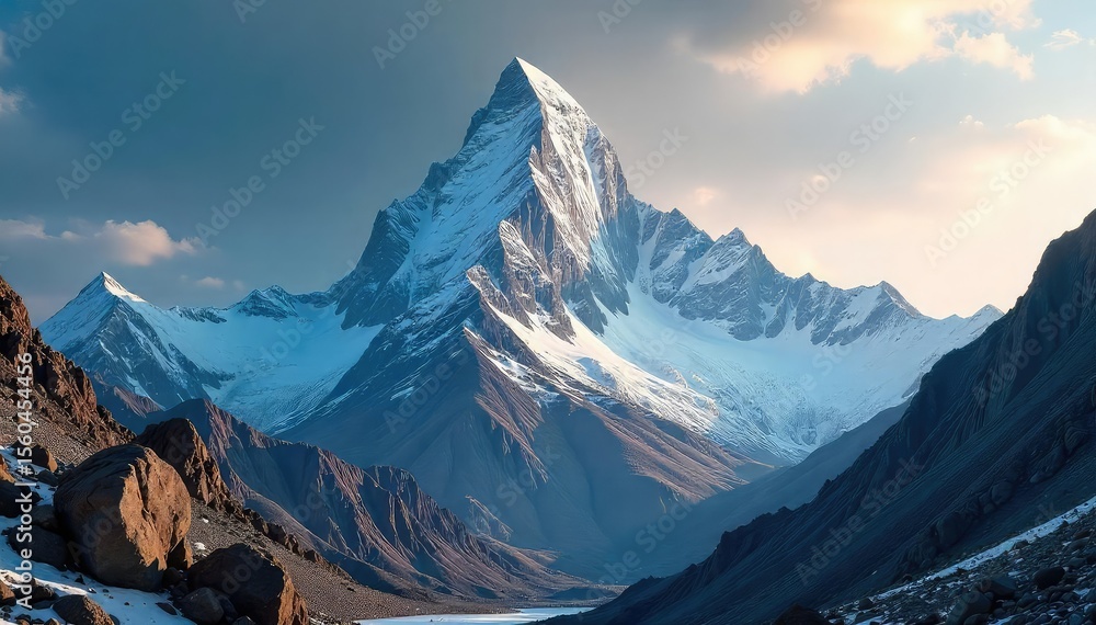 Obraz premium Majestic Snow-Capped Sierra Nevada Peak Adventure and Challenge Await in Rugged Mountain Landscape