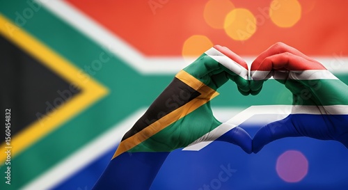 Hands Forming Heart Shape with South African Flag As Background