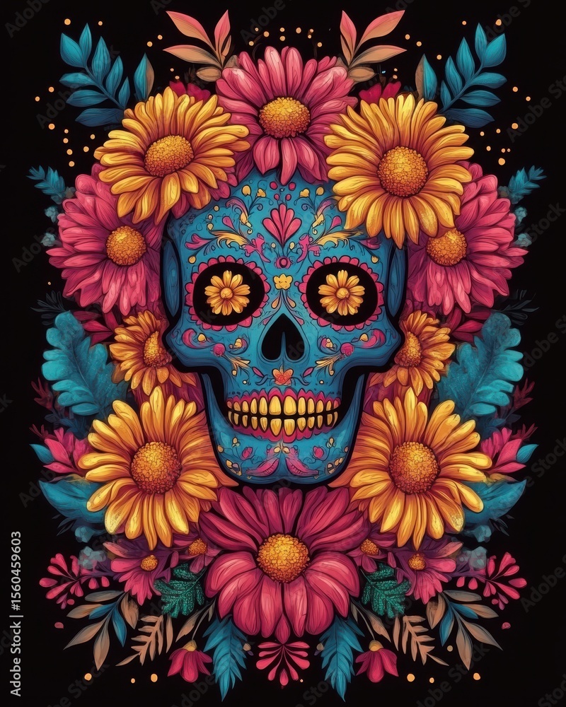 Vibrant and Detailed Illustration of a Decorative Skull Design Vibrant and Detailed Illustration of a Decorative Skull Design