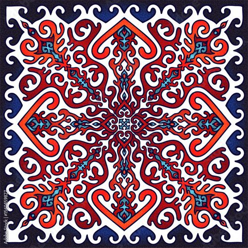 Wallpaper Mural Ornamental winter pattern with festive red and blue symmetry inspired by Central Asian nomadic art Torontodigital.ca