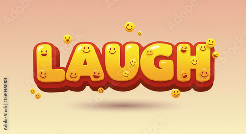 Joyful Laughter Fun 3D Typography Design with Smiley Faces