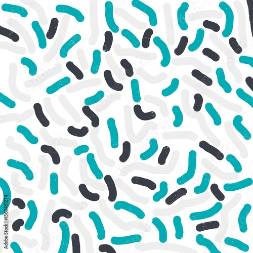 Fotografija Abstract pattern illustration consisting of dots and short curved lines in teal and dark gray scattered randomly on a white background