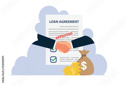 Loan agreement borrow money from bank, mortgage, debt, personal loan or financial support concept, businessman shaking hand with loan agreement and money
