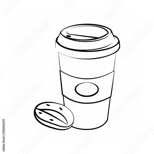 Handdrawn of a coffee to-go cup with a coffee bean on a togo takeaway