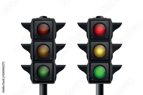 Realistic Traffic Light, Vector Illustration. Traffic Signal Vector Icon with Red, Yellow, Green Lights. Road Sign, Safety Signal, Stoplight Graphic, Street Light Vector for City and Road Design