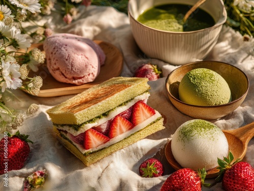 Picnic scene featuring a Japanese strawberry sandwich