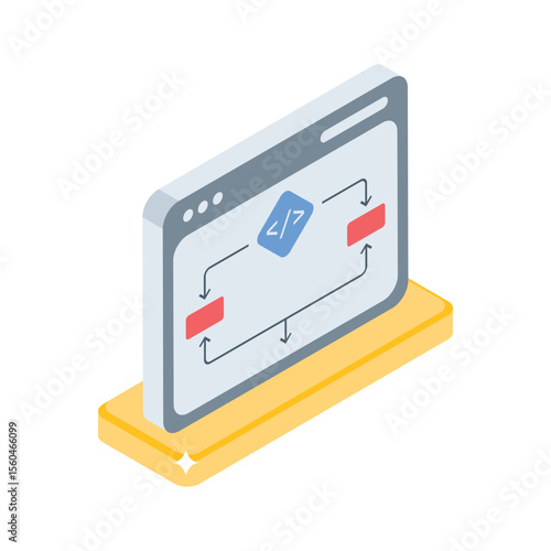 A visually engaging isometric icon of code algorithm flow