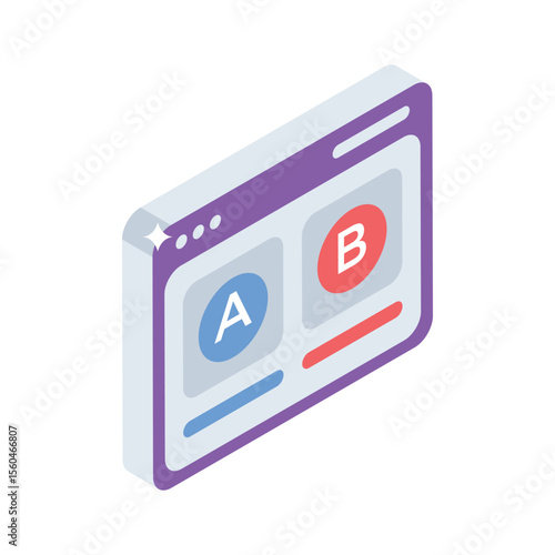 An editable isometric icon showing ab testing module