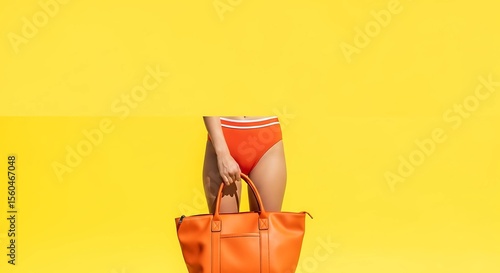 Flat Lay of Straw Hat, Flip-Flops, Sunglasses, Sunscreen, Swimsuit, and Beach Accessories on Vibrant Turquoise Background with Ample Empty Space for Text or Branding Design