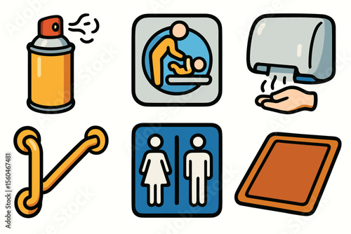Restroom symbols: hygiene, accessibility, gender icons for public facilities