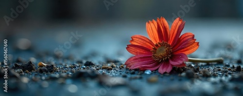 A somber scene depicting a single wilted flower lying on cold, hard ground; symbolic of loss and the fragility of life The image evokes a sense of finality and grief , lifeless, sorrow