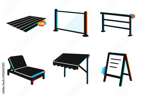 Geometric furniture and structures in anaglyph style