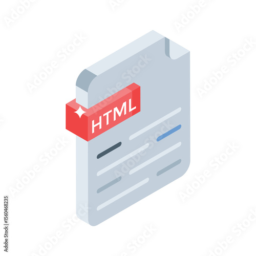 An editable isometric style icon of html file preview