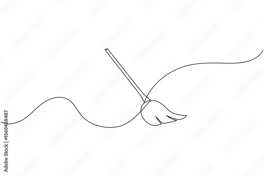 Obraz premium Continuous line drawing of broom cleaner tool minimalist home cleaning equipment outline vector