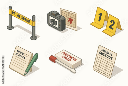 Forensic investigation tools icons including camera and evidence markers