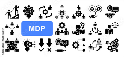 Management Development Program editable stroke icon set, with Leadership, Strategic, Change management, Talent management, Continuous improvement, Team building, Succession planning.