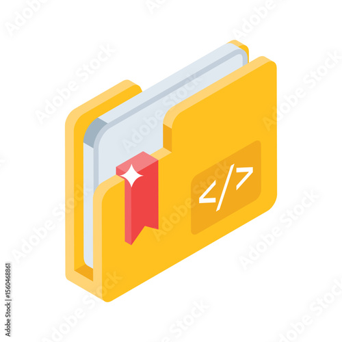 A visually appealing isometric icon showing coding folder