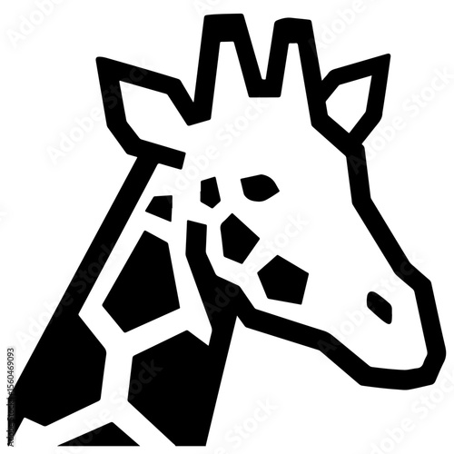 Giraffe head graphic black and white illustration for design element.