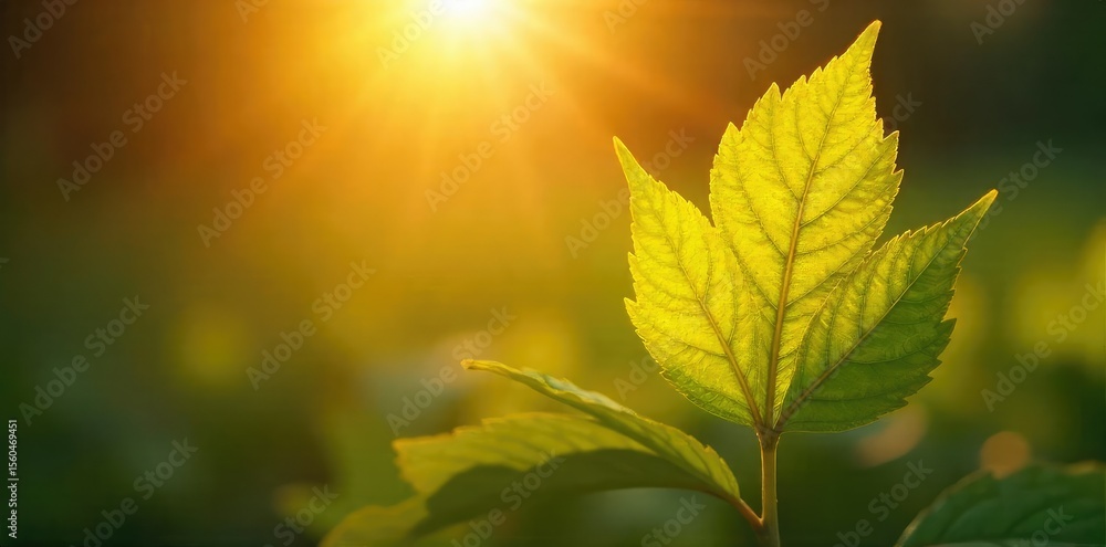 Obraz premium Close-up of a sunlit golden leaf, subtly hinting at spiritual enlightenment and inner peace Perfect for meditation, yoga, and mindfulness concepts , autumnal, background