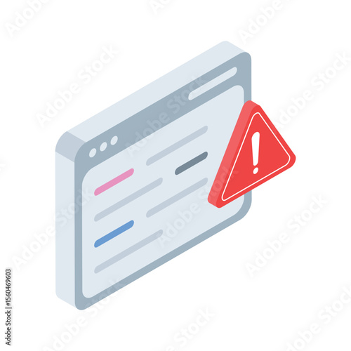 Trendy isometric icon of website error warning display