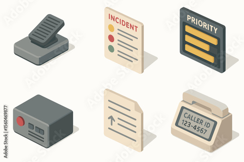 Isometric communication elements: incident report, priority status, caller id