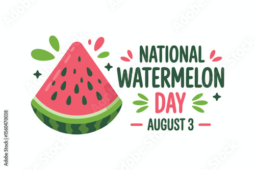 Pink and green watermelon day icon with flowers and heart for cute fruity august 3 national event sticker  