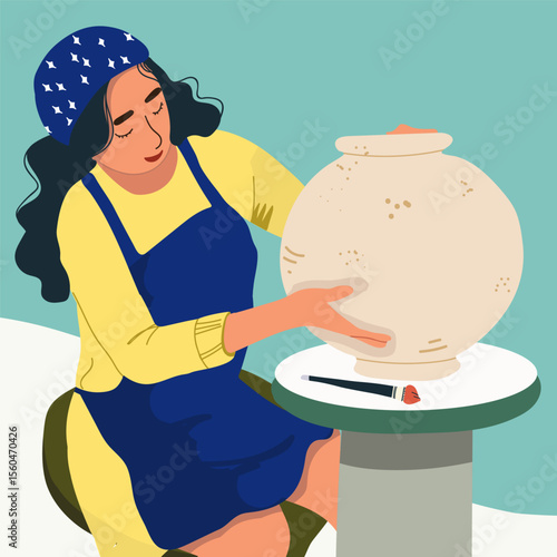 Pottery Making, workshop. Hand drawn vector illustration