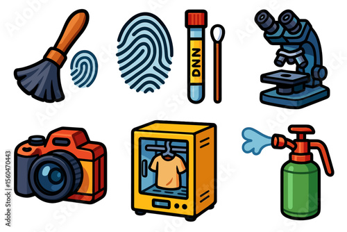Forensic science tools and technology icons