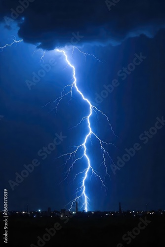 Dramatic, dark background featuring intense, realistic lightning bolts striking across a stormy night sky Perfect for graphic design, fantasy, and power-related projects , weather, atmosphere