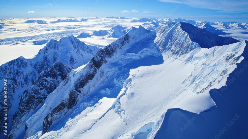 Naklejka premium Aerial View of Antarctic Mountain Range: A Glacial Wonderland