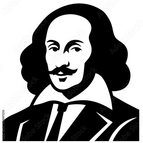 William Shakespeare portrait illustration in black and white