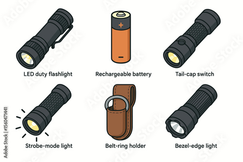 Led duty flashlight set with rechargeable battery and accessories