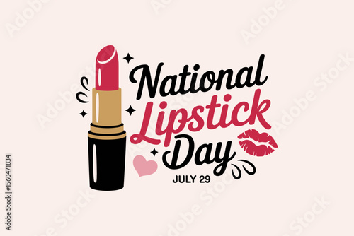 Vintage style red lipstick and kiss lips themed design for july 29 makeup event or product awareness print  